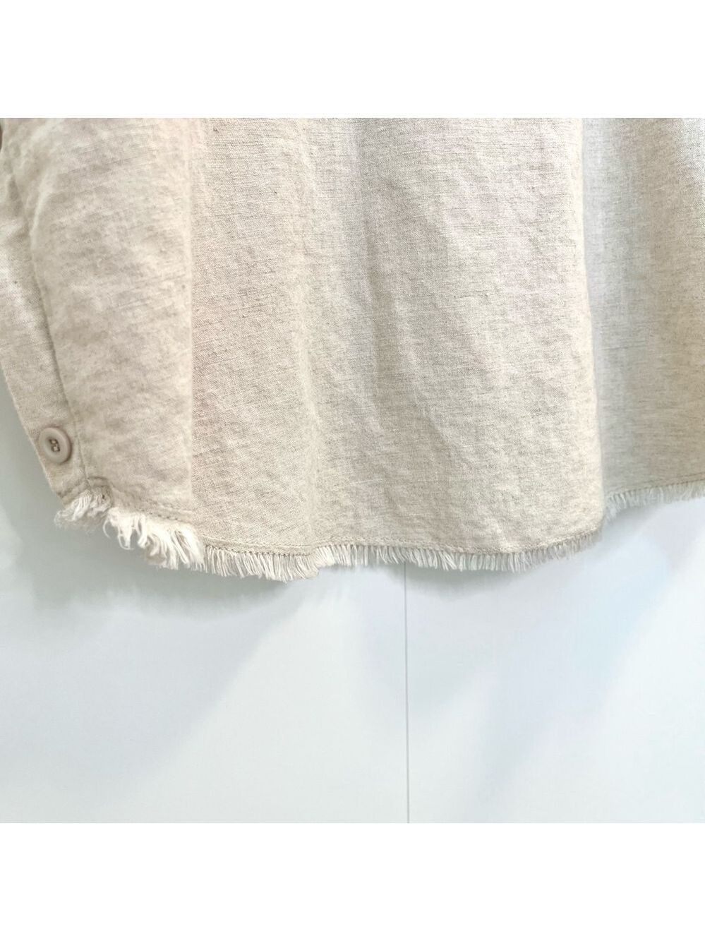 Lost in Lunar Linen Cotton Shift Dress Fringe Trim, Beige Oatmeal Sleeveless, S - Picture 8 of 16